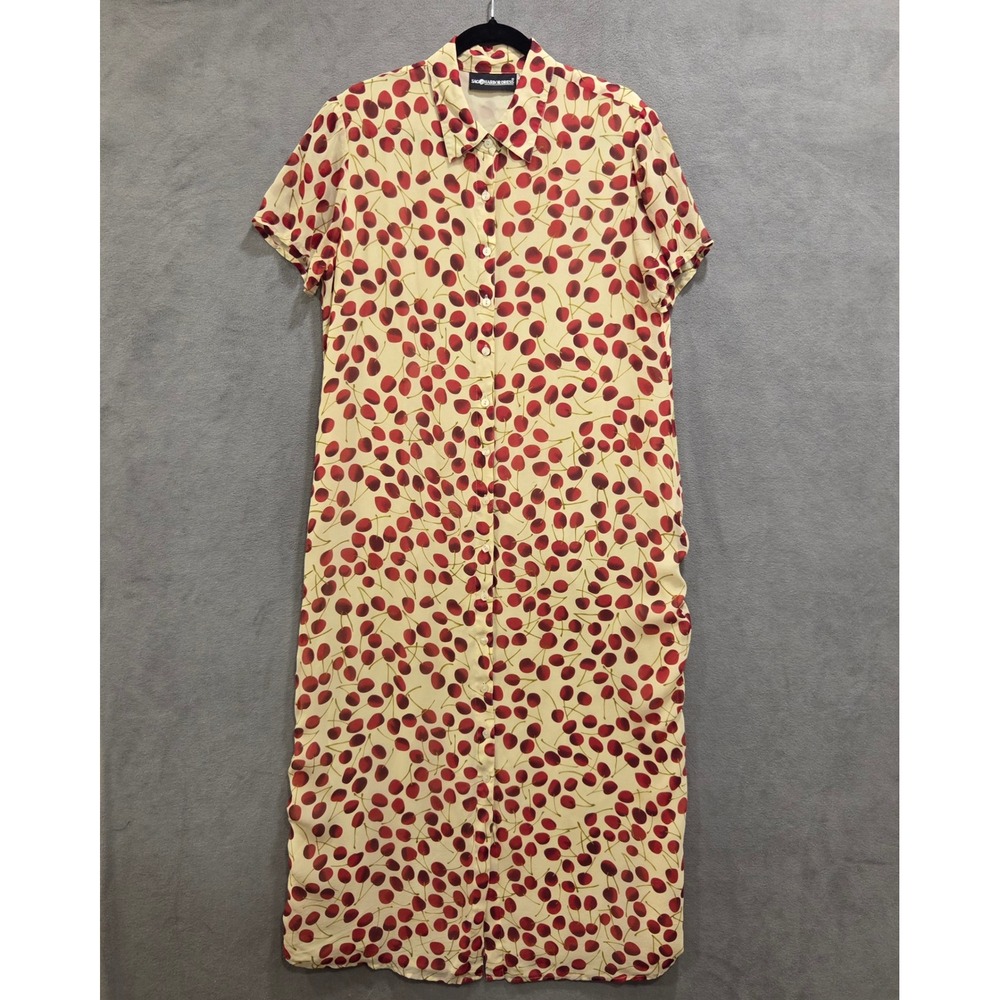 Sag Harbor Cherry Silk Midi Dress Womens 14 Button Front Cottage Casual Office
